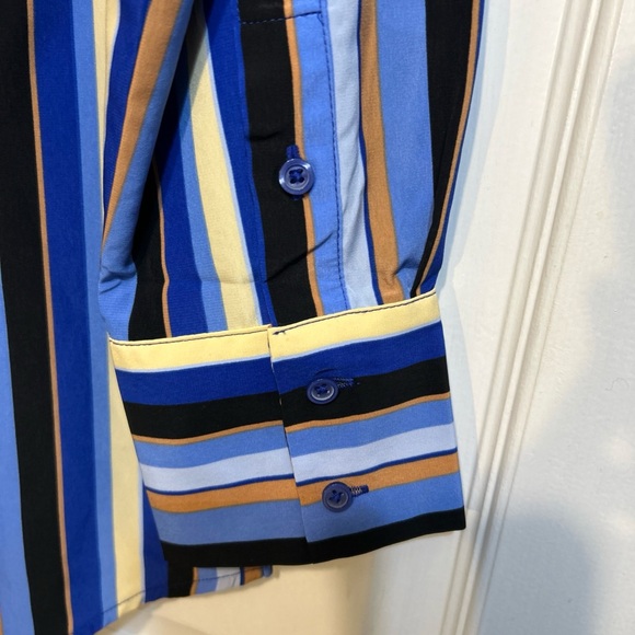 NWT Nine West Top Sz L Large Blue Striped Multicolor Button Front Long Sleeve - Picture 10 of 11
